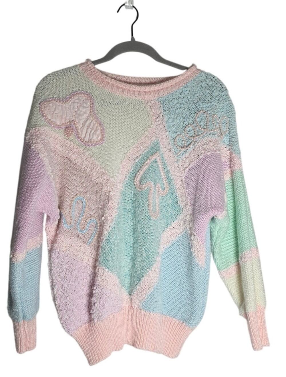 Women's Medium Vintage 80s Jaclyn Smith Sweater Pastel CottageCore Coquette Cozy